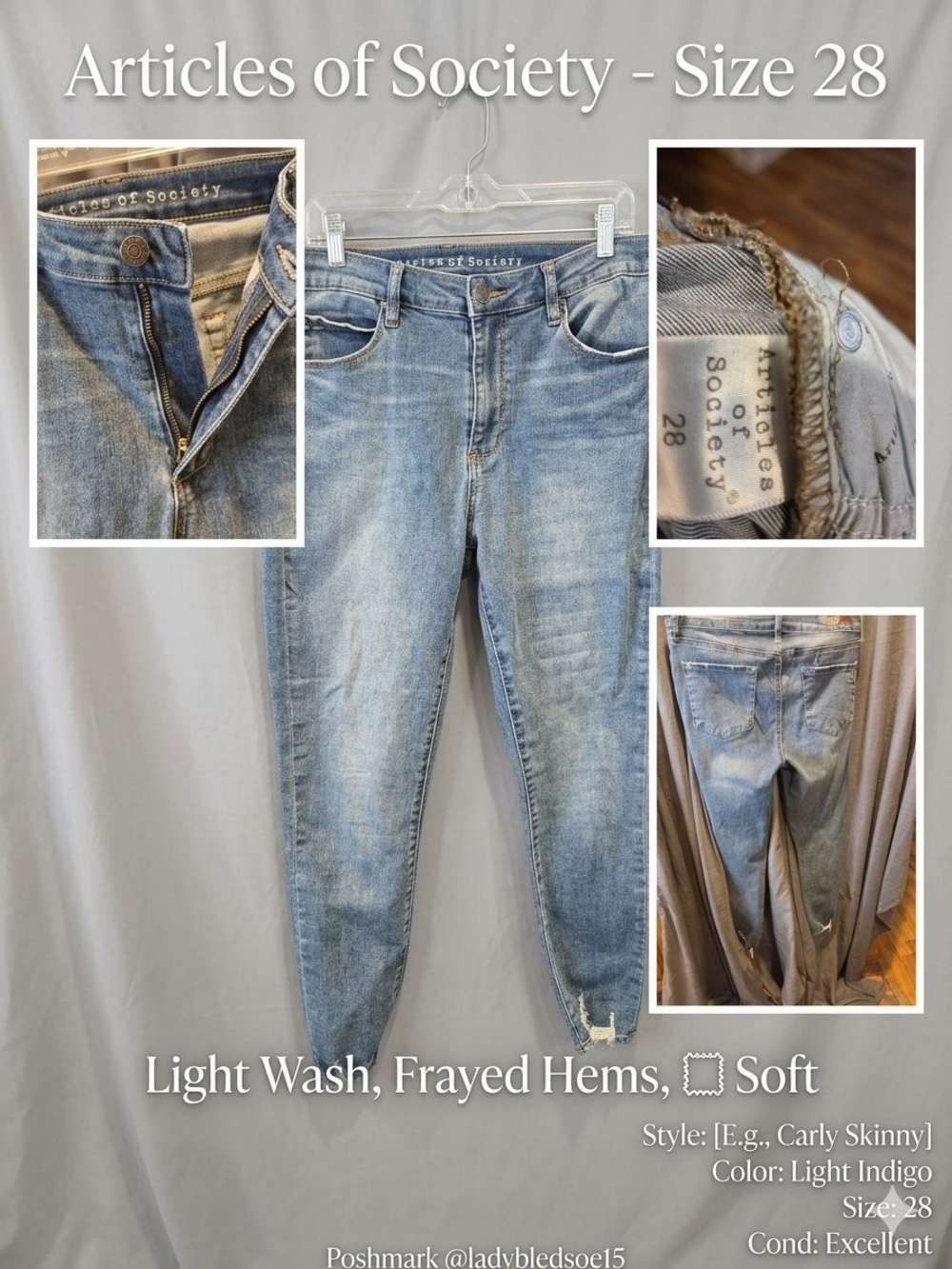 Articles of Society Light Indigo Skinny Jeans with Frayed Hems